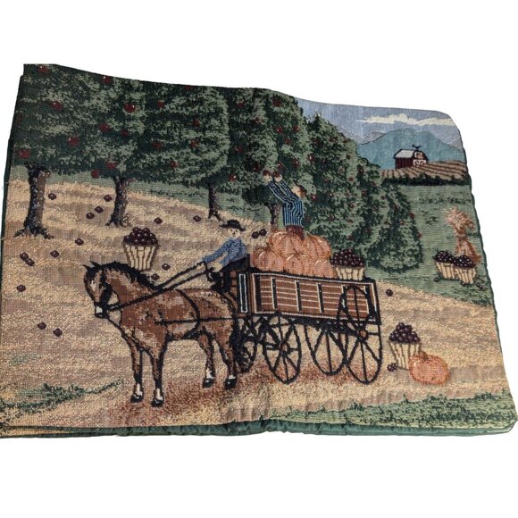 Vintage Harvest Placemats Set of 4 Pumpkin Patch Scene 16" x 12" Horse and Buggy - Picture 7 of 8
